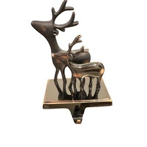 Pier 1 metal double reindeer stocking hanger holder bronze metal Christmas